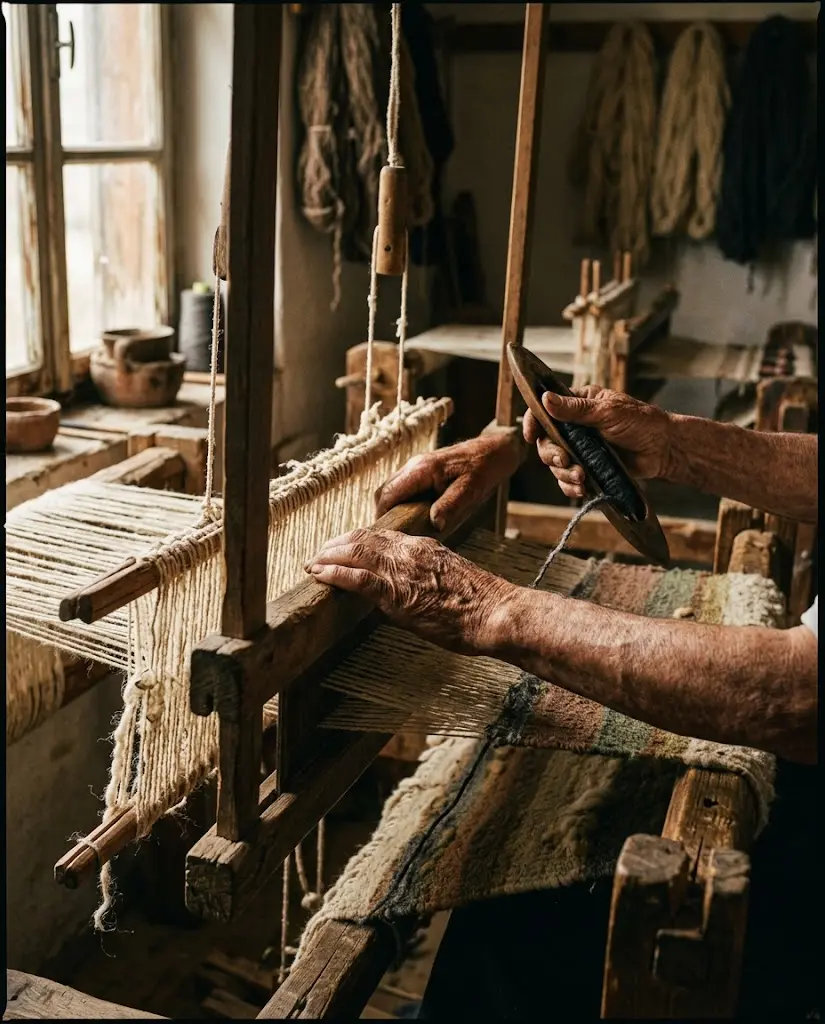 An artisan's hands working with wool and thread